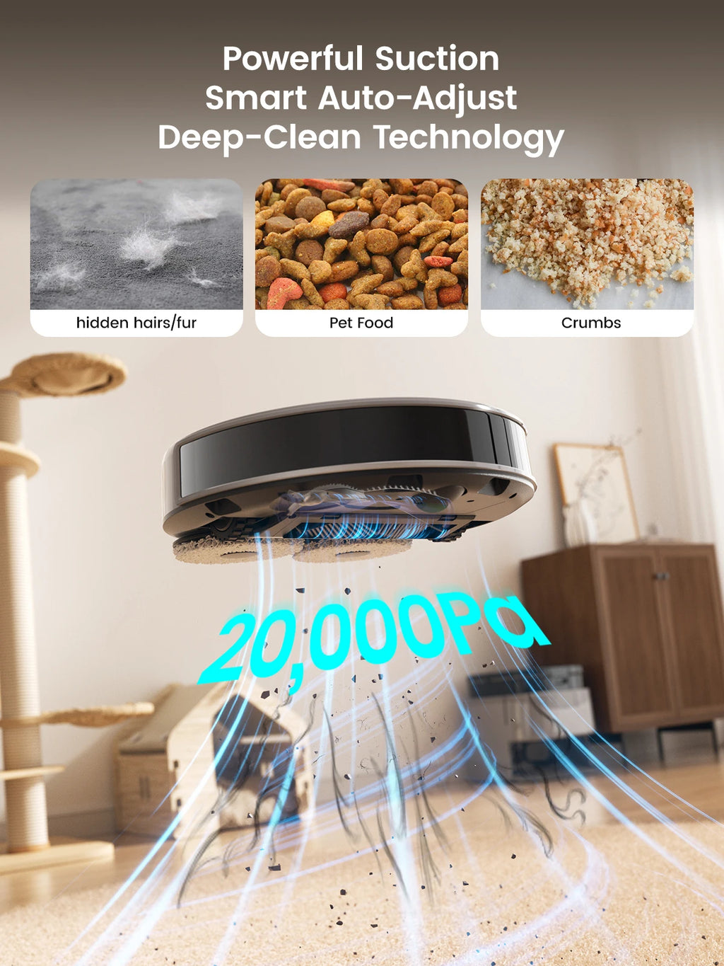 Lefant M3 Max Robot Vacuum Cleaner with Sweeping Function, 20000 Pa, LiDAR Navigation, Ideal for Pet Hair, Human Hair, and Dust