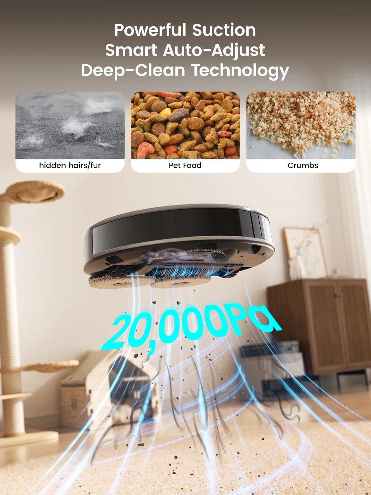 Lefant M3 Max Robot Vacuum Cleaner with Sweeping Function, 20000 Pa, LiDAR Navigation, Ideal for Pet Hair, Human Hair, and Dust