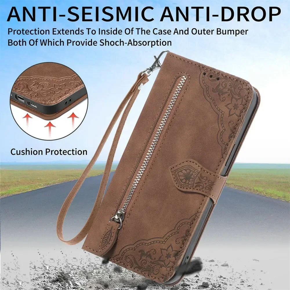 S25 S24 S23 Ultra S 26 S20 FE 5G Flip Case Zipper Card Texture Book Cover for Samsung Galaxy S21 Plus S22 S26 Ultra S 25 24 Capa