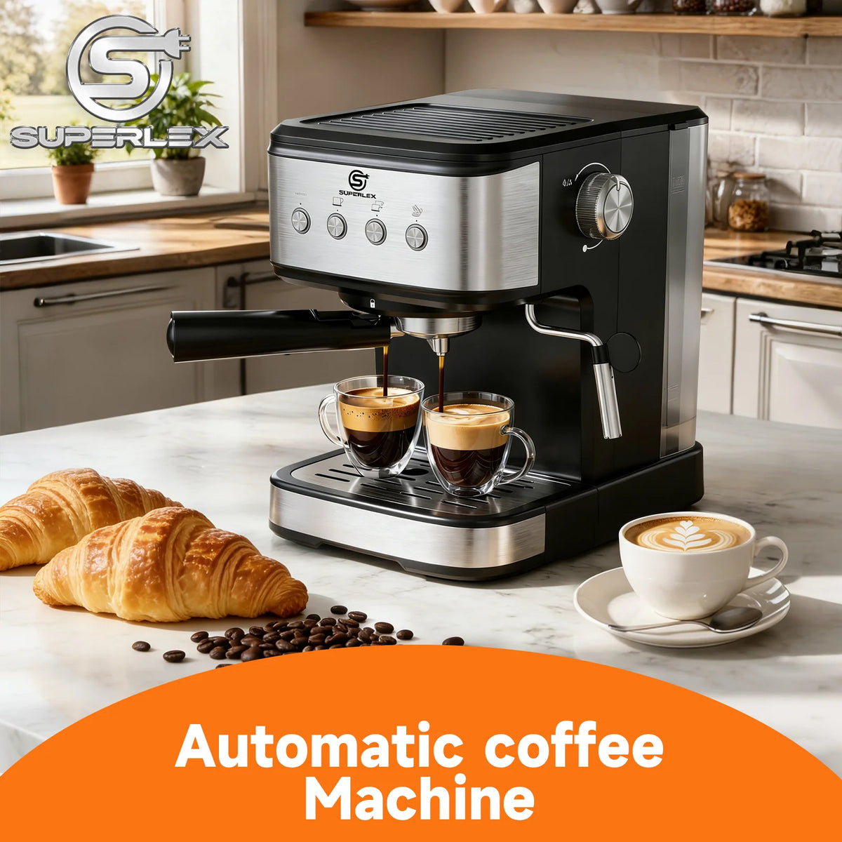 SUPERLEX Semi Automatic Italian Coffee Machine 1100W Pressure High-pressure Extraction and Milk Froth Two in One Coffee Machine