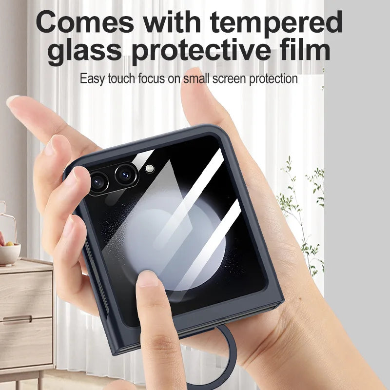 2026 Hot Skin Feel Glass Case for Samsung Galaxy Z Flip 7 FE 6 5 5G Fold business Fashion Cover Anti-knock Cases for Flip5 Flip6