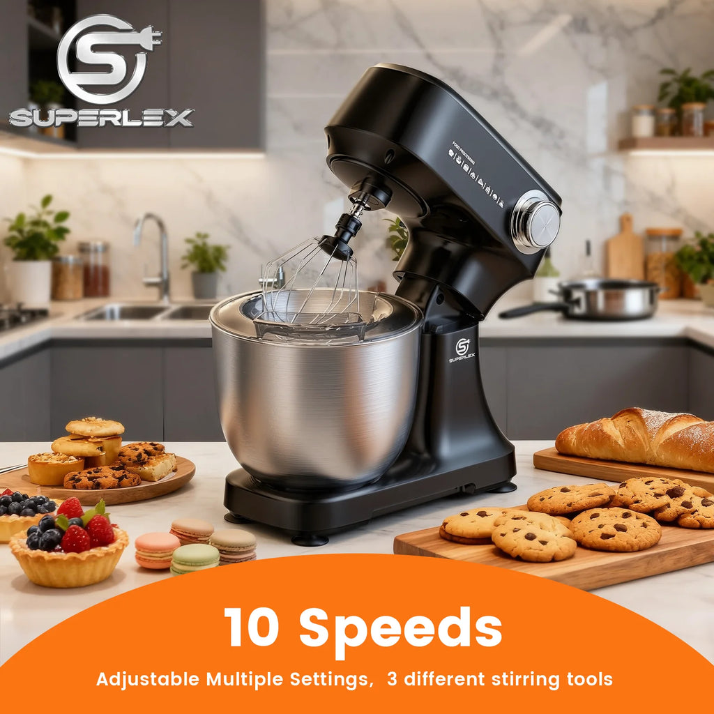 SUPERLEX 4.5L Food Stand Mixer 800W Whip Dough Kneader Multifunctional Powerful Motor Control-Temp Kitchen Mixer with Steel Bowl