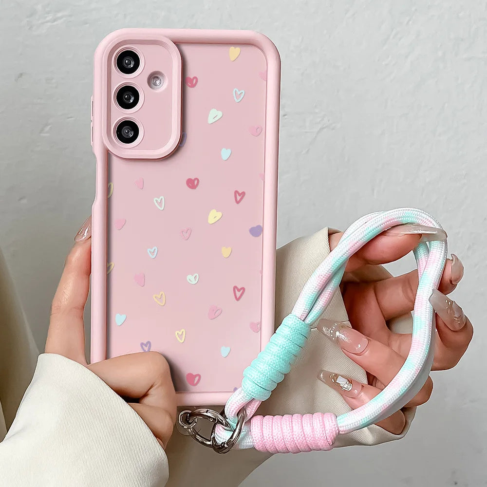 Colorful Heart Lanyard Case for Samsung A56 36 26 16 55 35 54 15 34 25 24 73 53 33 23 71 51 72 52 22 14 32 13 Wrist Chain Cover