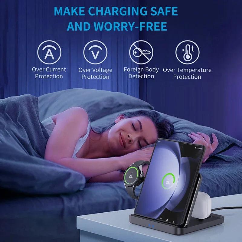 Foldable Wireless Charger Stand for Samsung Galaxy Z Fold 5 4 Flip 4 S23 S21 3 in 1 Fast Charging Station for Galaxy Watch Buds2
