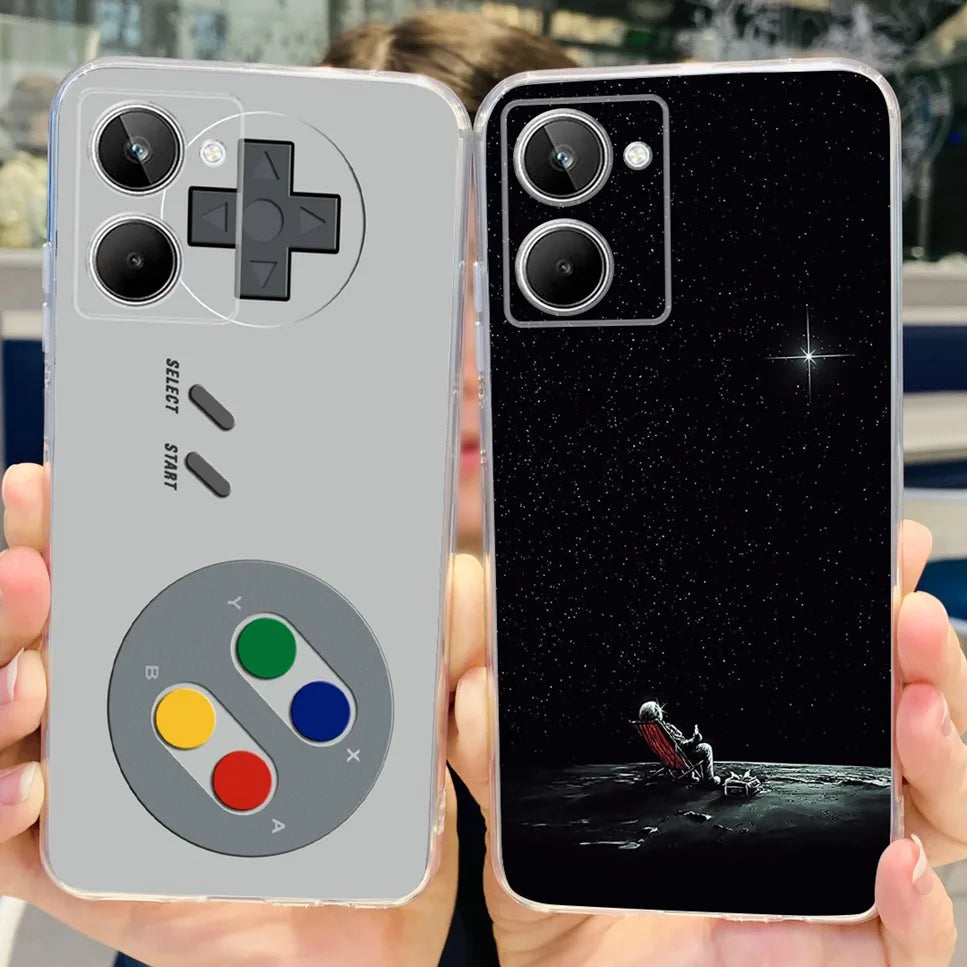 For Realme 10 4G RMX3630 Soft Silicone TPU Shockproof Phone Case For Realme 10 Cute Cartoon Pattern Bumper Protective Back Cover