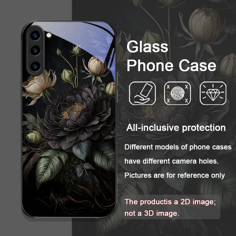 Flower Peony Print Vintage Floral Tempered Glass Phone Case for Samsung Galaxy S25 Ultra S24 S23 Plus S22 S21 S20 FE M53 Covers