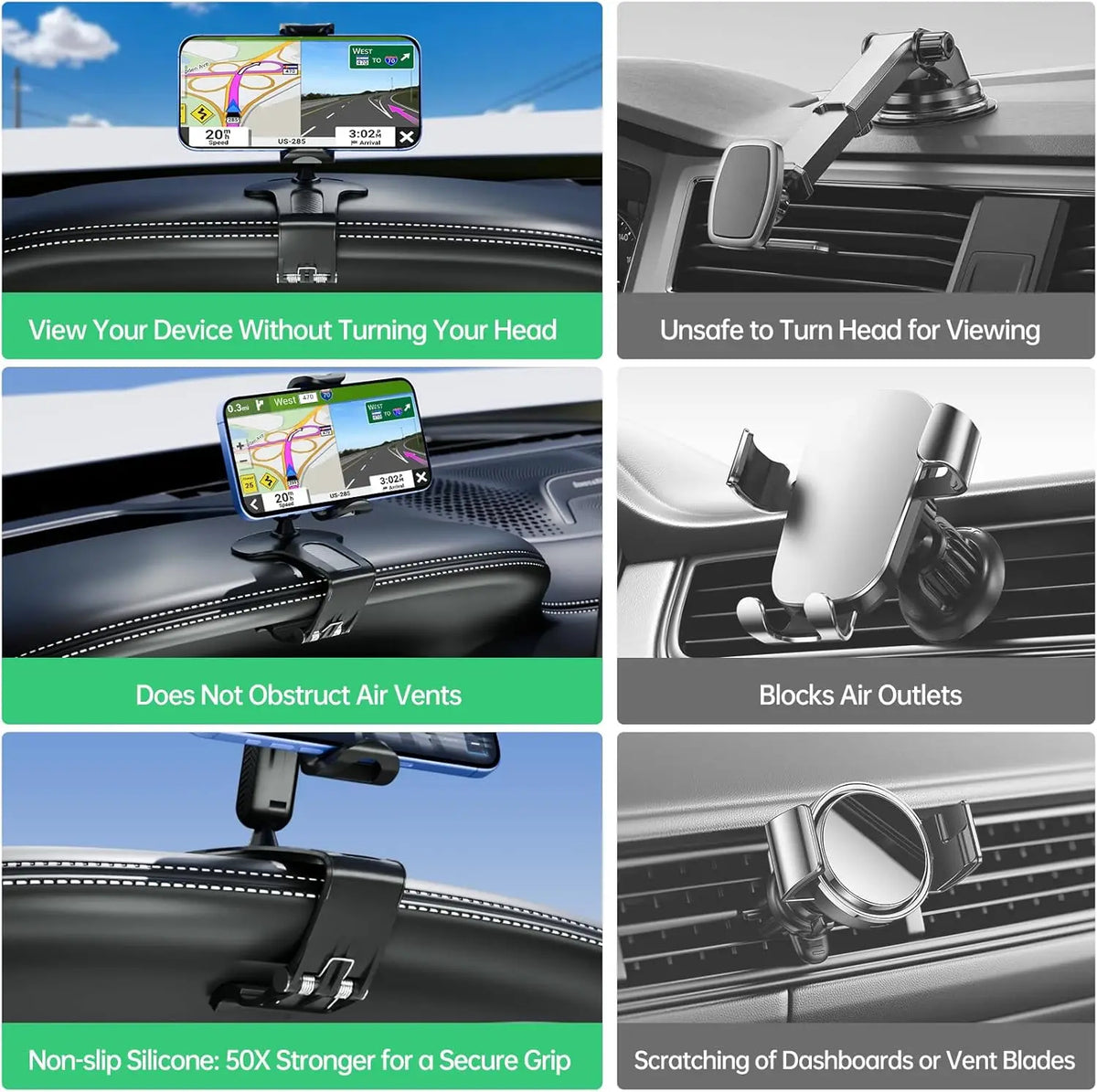 Phone Mount for Car Dashboard, 360 Degree Rotation Universal Cell Phone Holder for Car Clip Mount Stand Suitable for phones