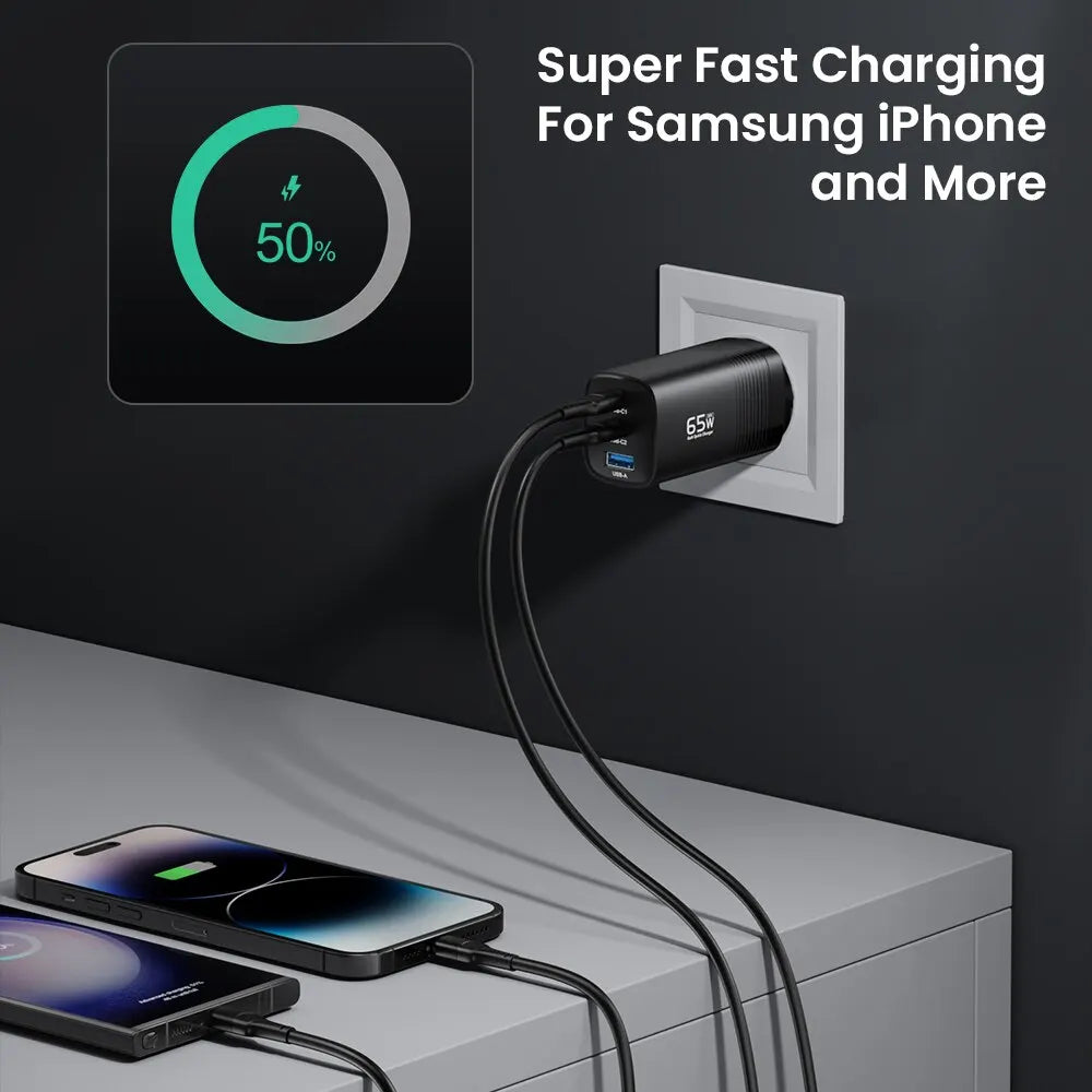 ASOMETECH GaN USB Type C Charger 65W 45W PPS PD QC4.0 Quick Charger For Macbook Laptop IPAD Tablet iPhone 16 Samsung S23 Ultra