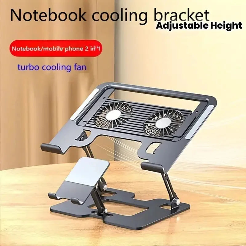 2-in-1 Carbon Steel Laptop Stand - With Cooling Ventilation Foldable & Adjustable Phone/Tablet Stand, Compatible With Projectors