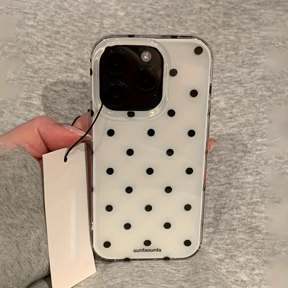 Minimalist Black White Polka Dot Phone Case For iPhone 17 Air 16 Pro Max 15 14 Plus 13 12 Mini 11 Shockproof Silicone Back Cover
