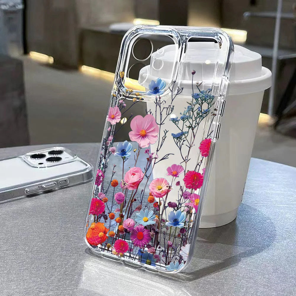 Purple Flower Phone Case For iPhone 16 Pro Case iPhone 14 11 13 12 15 Pro Max 16e XR 7 8 Plus SE 2 3 Shockproof Soft Clear Cover