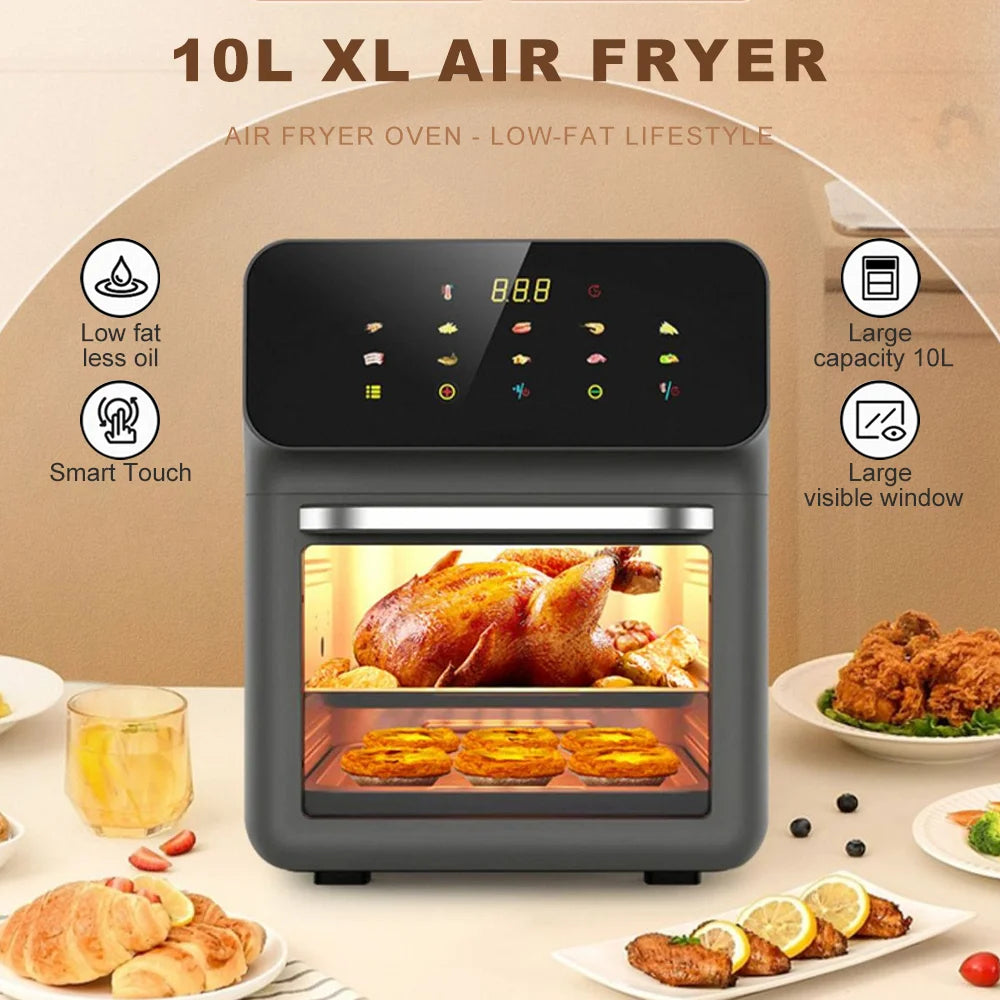 Visible Air Fryer Toaster Oven All-in-One 10L Digital Air Fryer Toaster Oven with Baking Sheet 10 Presets Guided Cooking