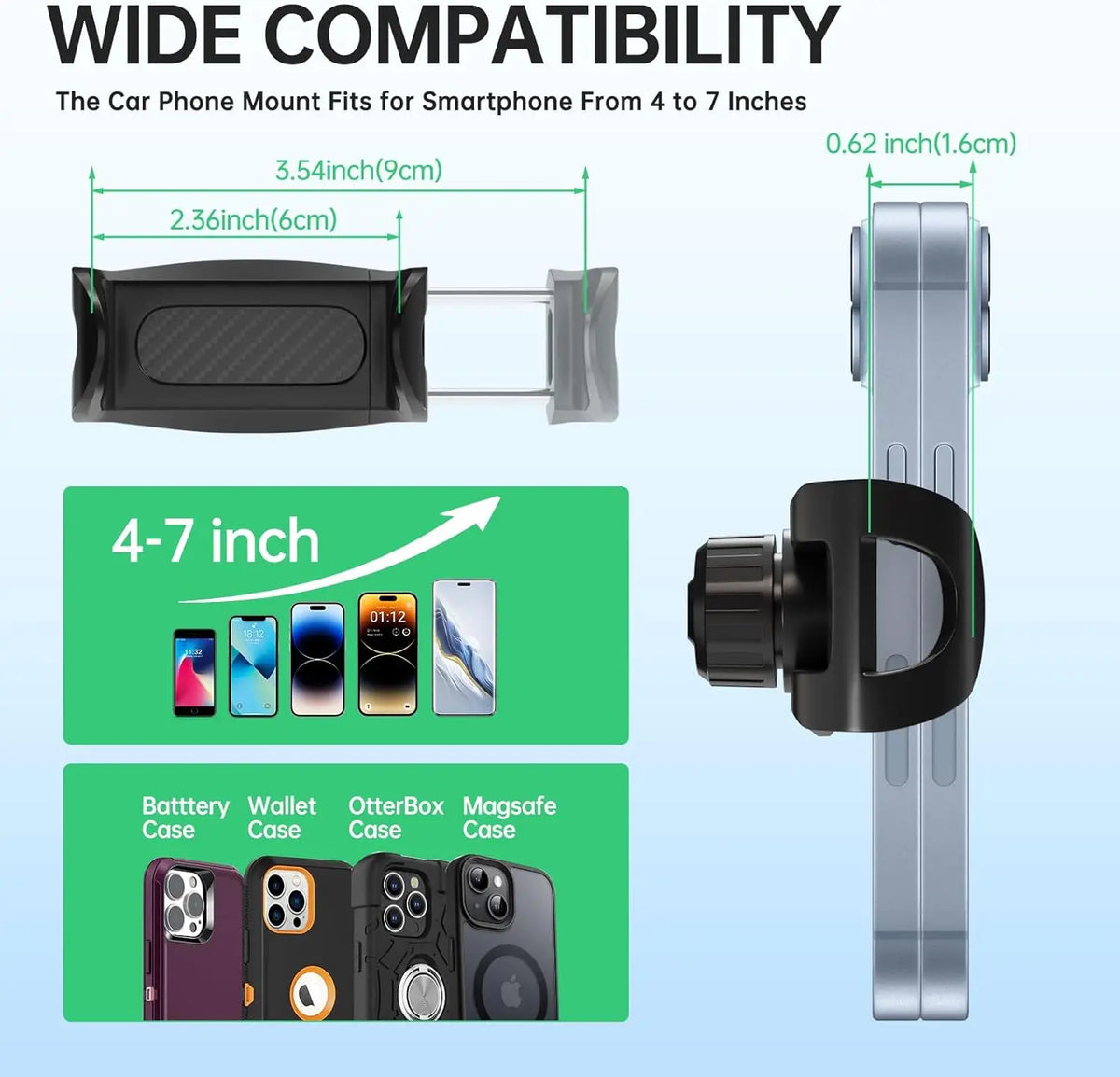 Phone Mount for Car Dashboard, 360 Degree Rotation Universal Cell Phone Holder for Car Clip Mount Stand Suitable for phones