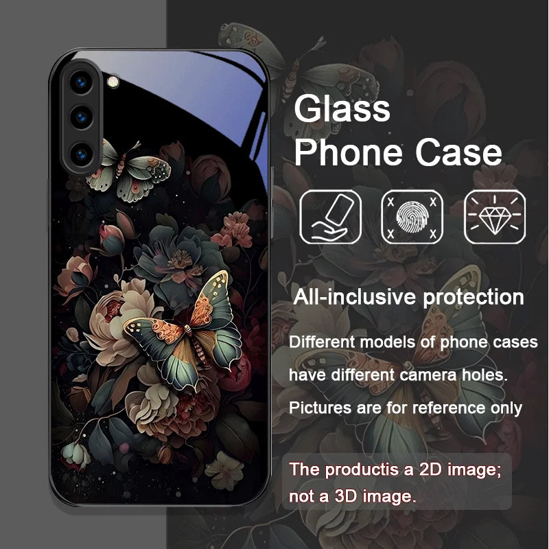 Flower Peony Print Vintage Floral Tempered Glass Phone Case for Samsung Galaxy S25 Ultra S24 S23 Plus S22 S21 S20 FE M53 Covers