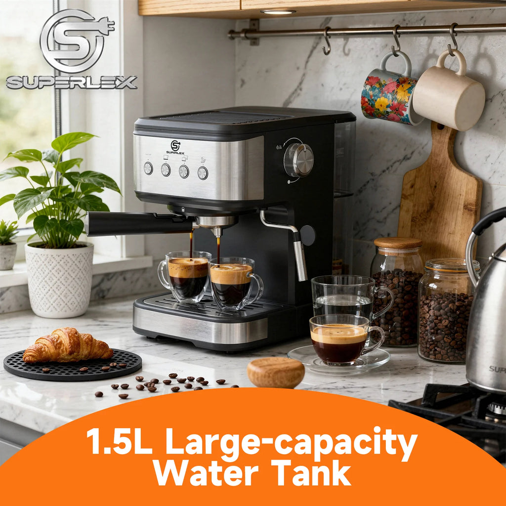SUPERLEX Semi Automatic Italian Coffee Machine 1100W Pressure High-pressure Extraction and Milk Froth Two in One Coffee Machine