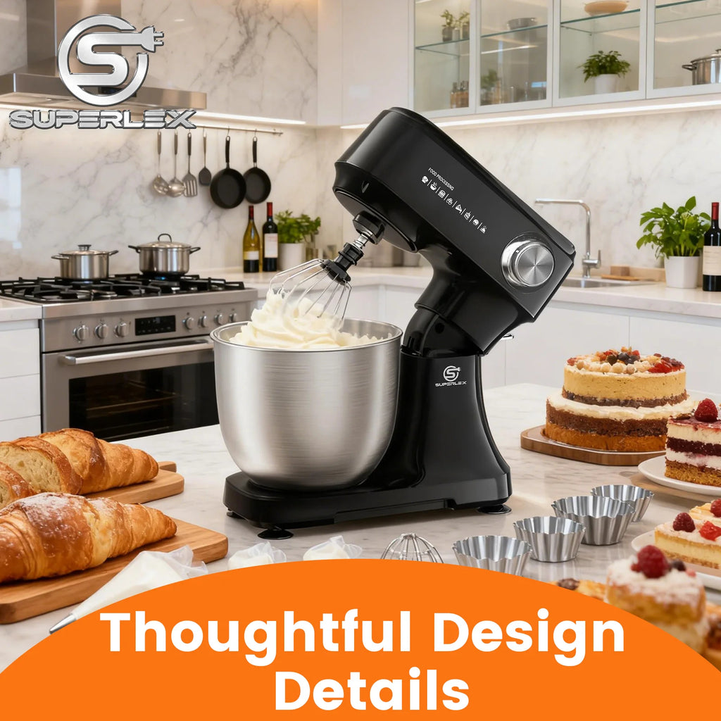 SUPERLEX 4.5L Food Stand Mixer 800W Whip Dough Kneader Multifunctional Powerful Motor Control-Temp Kitchen Mixer with Steel Bowl