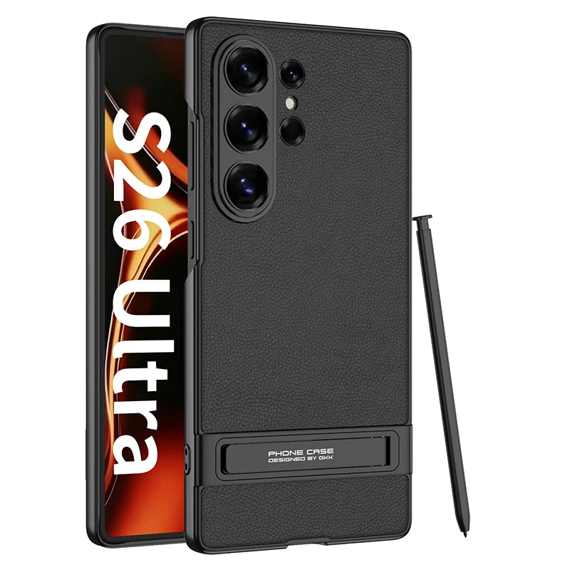 For Samsung Galaxy S26 Ultra S26Ultra Case Luxury Ultra-Thin Skin-Friendly Matte Leather Bracket Shockproof Hard Cover Accessory