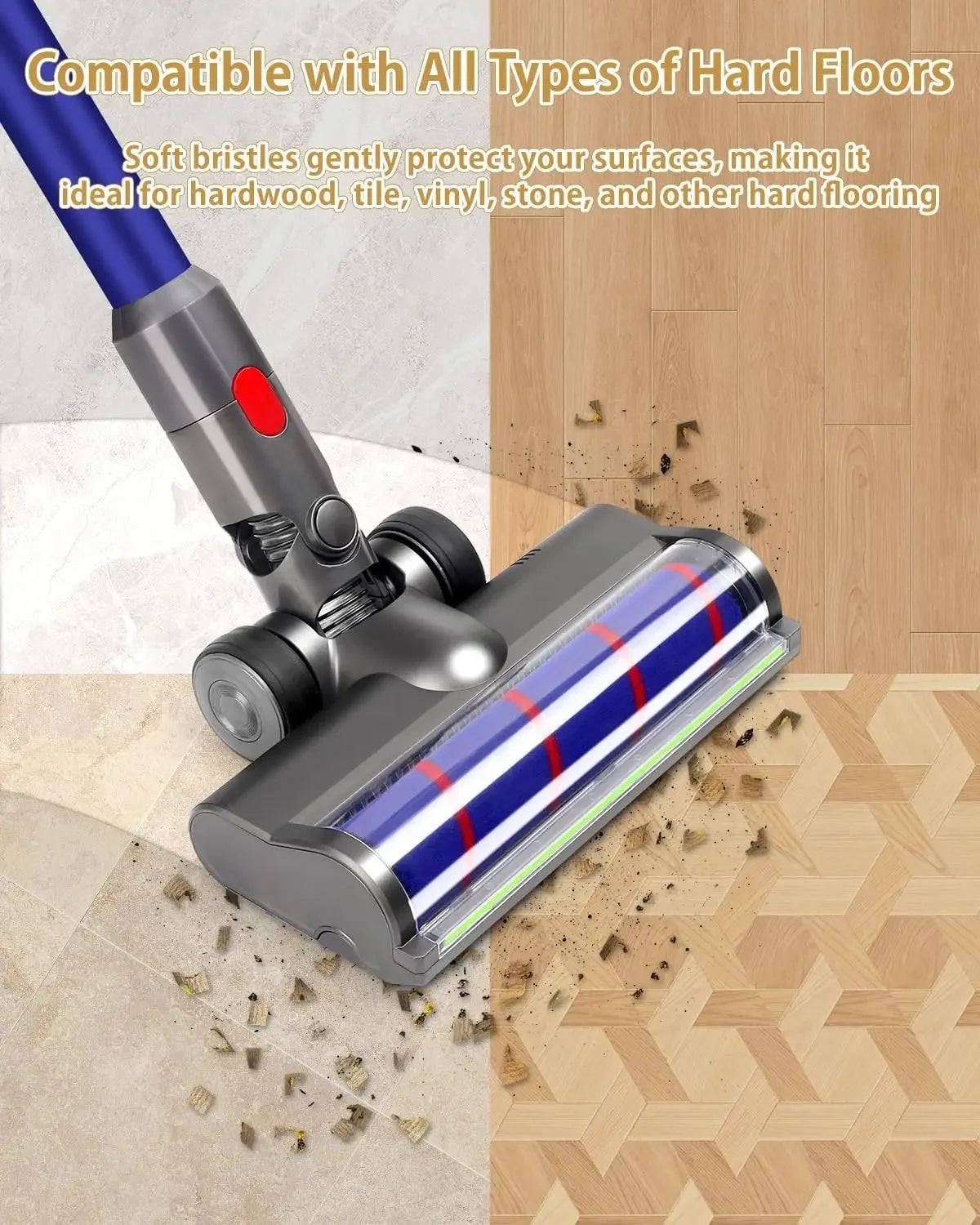 For Dyson V7 V8 V10 V11 V15, LED Dust Detection Vacuum Head Fluffy Attachment for Hard Floors, Compatible Replacement Parts