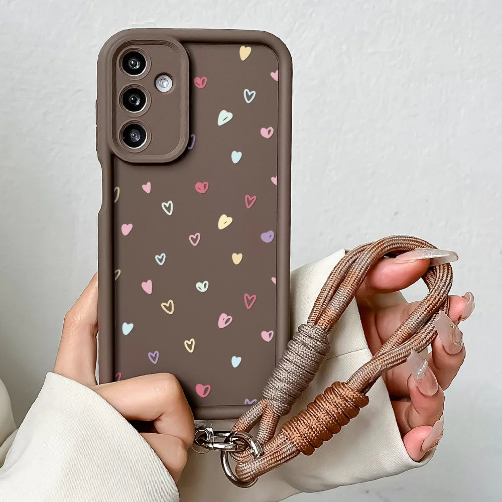 Colorful Heart Lanyard Case for Samsung A56 36 26 16 55 35 54 15 34 25 24 73 53 33 23 71 51 72 52 22 14 32 13 Wrist Chain Cover