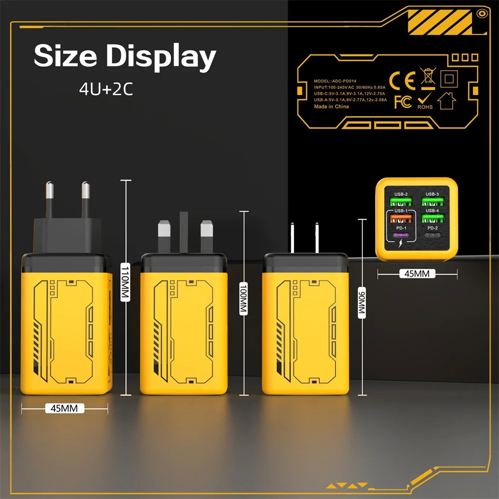 240W 6 Ports USB Charger PD Fast Charging Charger Wall Adapter for iPhone Samsung Xiaomi EU/US/UK Plug Charger Quick Charge 3.0