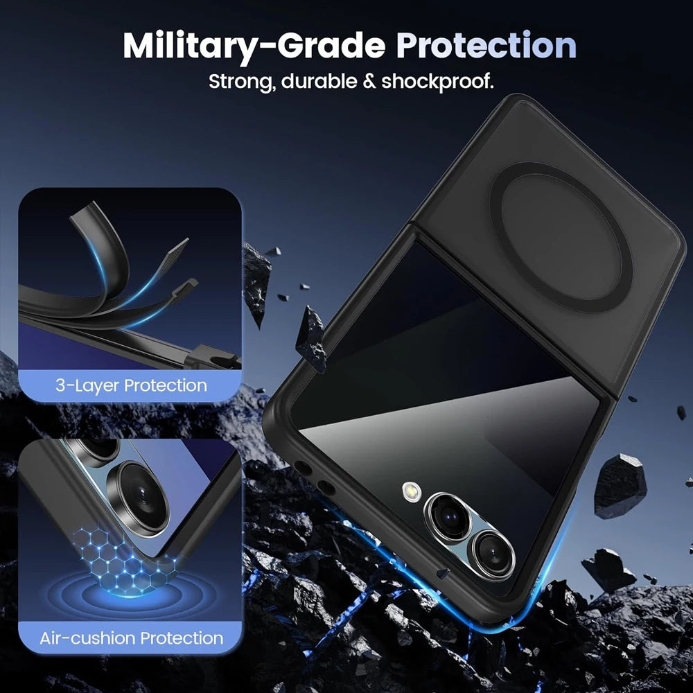 Magnetic Wireless Charging Mobile Phone Case for Samsung Galaxy Z Flip 7 Cases Slim Rugged Translucent Cover with Magnet