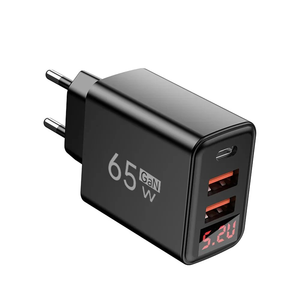 EU/US/UK Plug 65W USB Charger 3 Ports Fast Charging Mobile Phone Power Adapter QC3.0 Type C Charger For iPhone Samsung Xiaomi