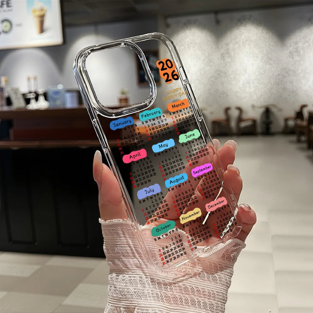 Luxury 2026 Calendar Transparent Soft Acrylic Phone Case For iPhone 17 16 Pro Max 11 13 15 14 12 Air Shockproof Bumper Cover