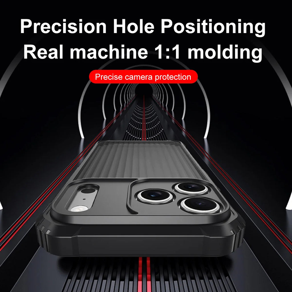 Luxury 2026 Airbag Striped For iPhone 17 16 15 14 Plus 13 12 11 Pro Max Soft Edged Black Men's Shock Resistant Protective Case