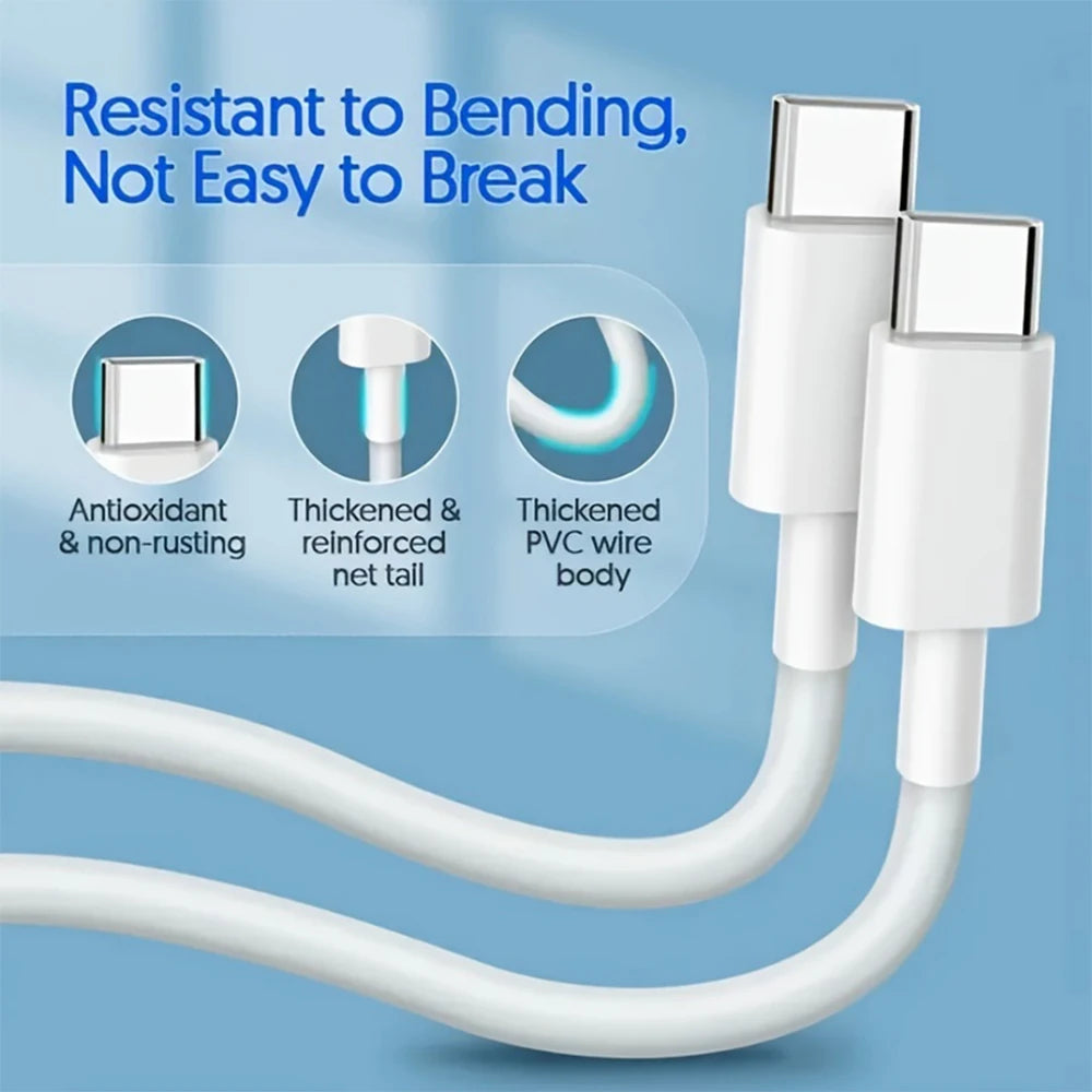 Dual Type-C Fast Charger Cable & PD 20W Foldable UK Adaper For iPhone 15 16 Pro Max Xiaomi Redmi Android Phone USB C Data Cord