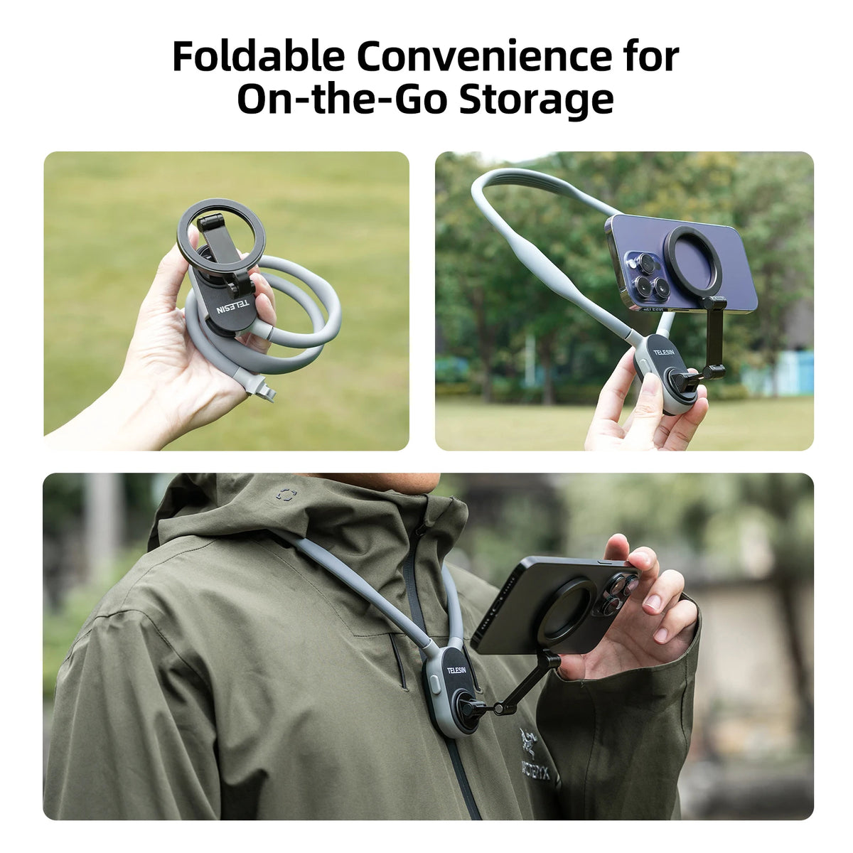 TELESIN Silicone Magnetic Quick Release Neck Mount Hold for IPhone 15 14 13 12 11 10 SAMSUNG HUAWEI XIAOMI Phone Accessories