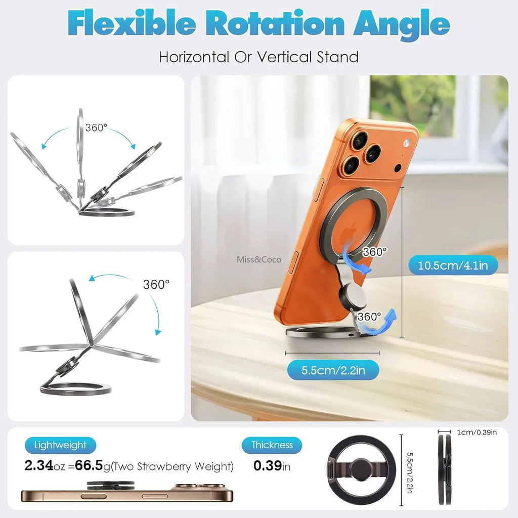 2026 Double-sided Magnetic Rotating Gyroscope Phone Holder Grip for IPhone 17 Air 16 15 14 Pro Max for Mag Safe Stand Accessories