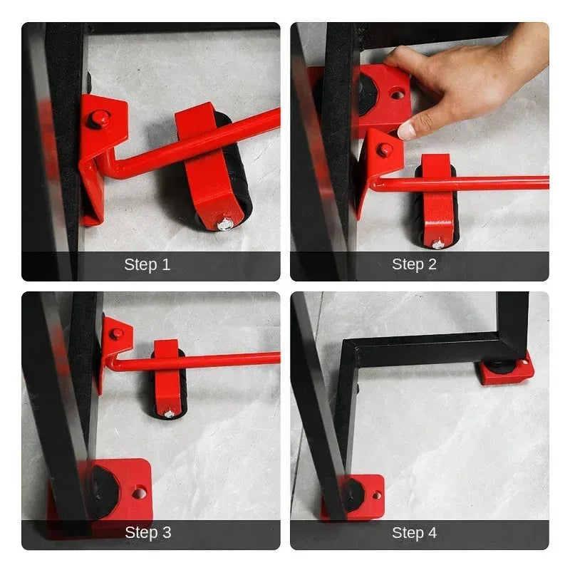 Heavy Duty Furniture Lifter & Mover Set – 4 Rollers + Wheel Bar, 360° Movement, Tool‑Free Assembly, for Sofas, Beds, Fridges