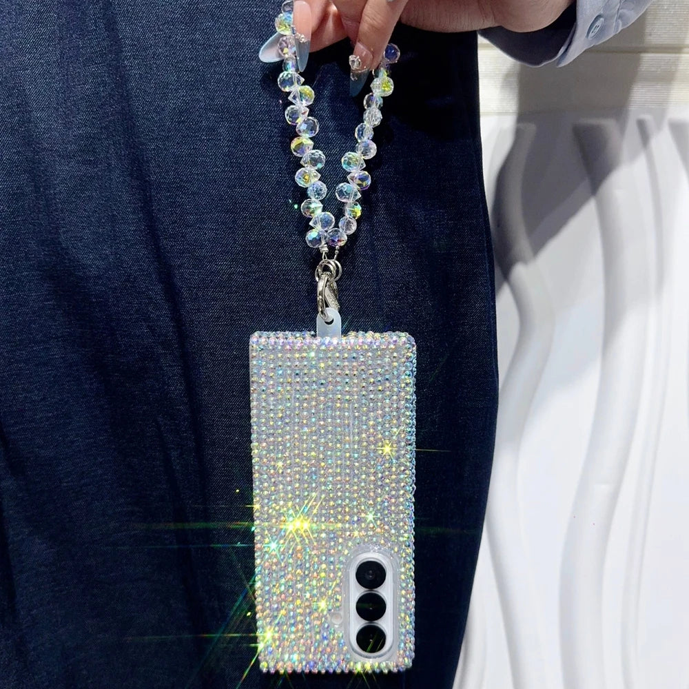 Luxury Full Glitter Diamond Bracelet Chain Phone Case For Samsung Galaxy Z Fold 7 Z Fold6 Z Fold5 ZFold4 ZFold3 Shockproof Cover