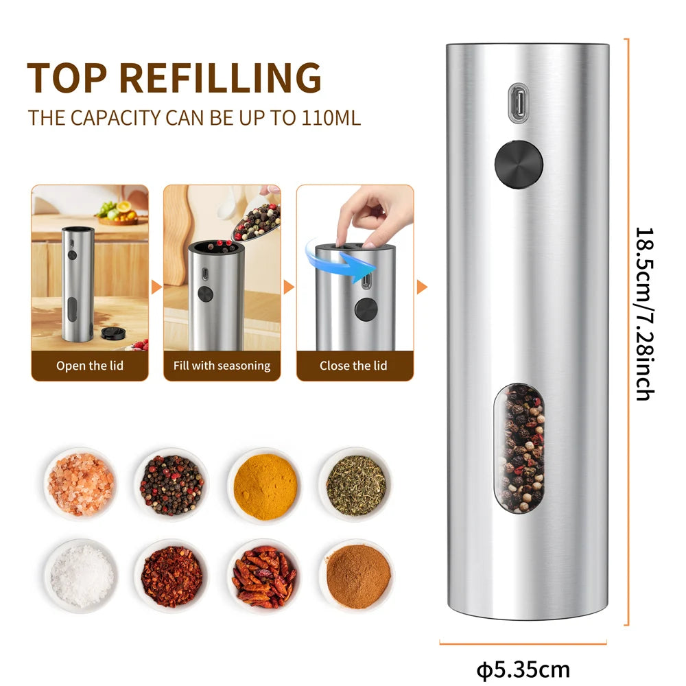 USB Rechargeable Electric Salt And Pepper Grinder with Base Charging Automatic Salt Pepper Grinder Spice Mill For Home Kitchen