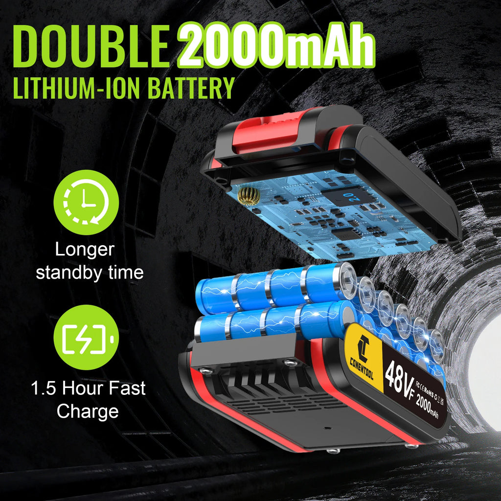 CONENTOOL Electric Screwdriver 48V Lithium-Ion Cordless Drill Driver Set LED Work Light Electric Drill Quick Changer Battery Set