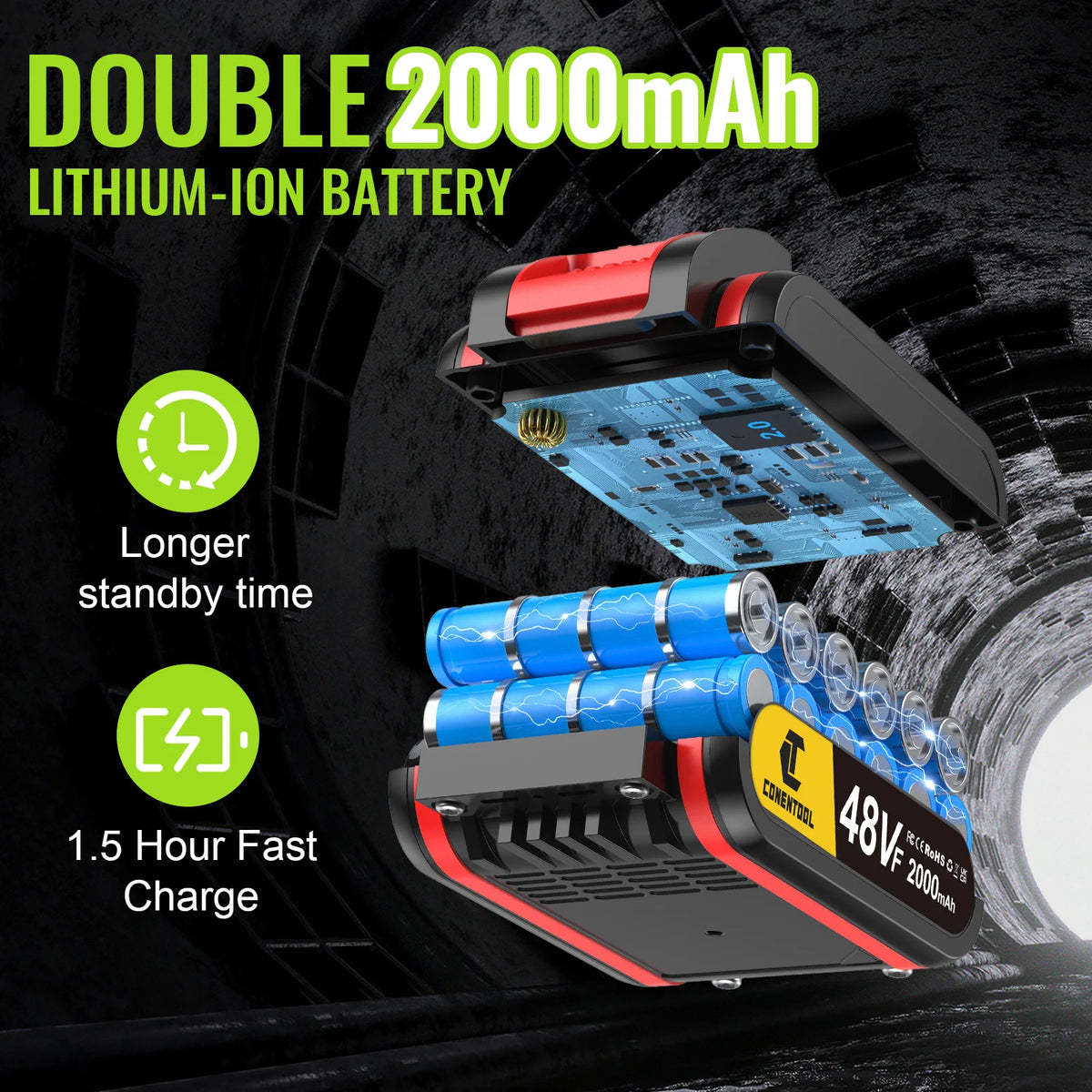 CONENTOOL Electric Screwdriver 48V Lithium-Ion Cordless Drill Driver Set LED Work Light Electric Drill Quick Changer Battery Set