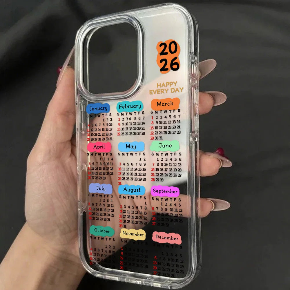 Luxury 2026 Calendar Transparent Soft Acrylic Phone Case For iPhone 17 16 Pro Max 11 13 15 14 12 Air Shockproof Bumper Cover