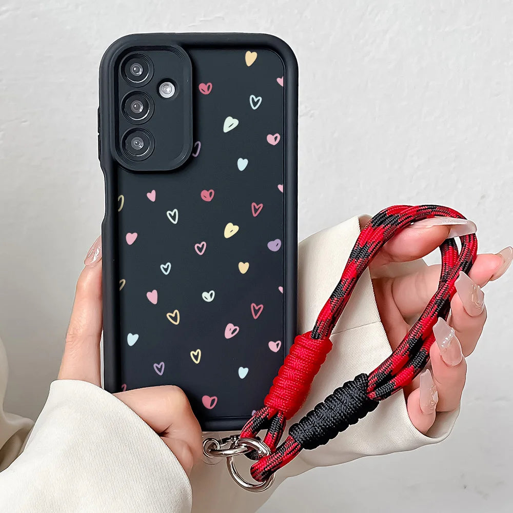 Colorful Heart Lanyard Case for Samsung A56 36 26 16 55 35 54 15 34 25 24 73 53 33 23 71 51 72 52 22 14 32 13 Wrist Chain Cover