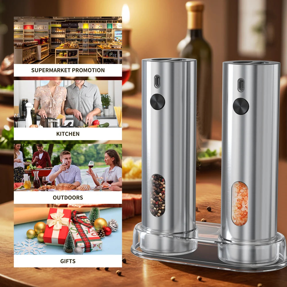 USB Rechargeable Electric Salt And Pepper Grinder with Base Charging Automatic Salt Pepper Grinder Spice Mill For Home Kitchen