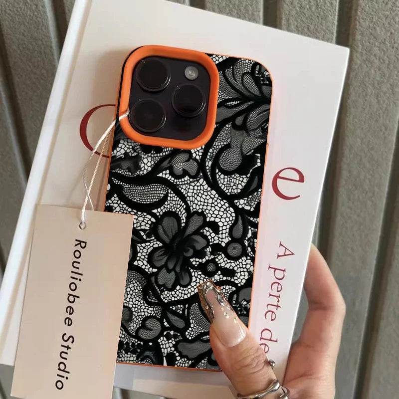 Black Lace Pattern Phone Case For iPhone 17 Pro Max 16 15 14 Plus 13 12 11 Pro Max 16E 17Air Shockproof Soft Cover
