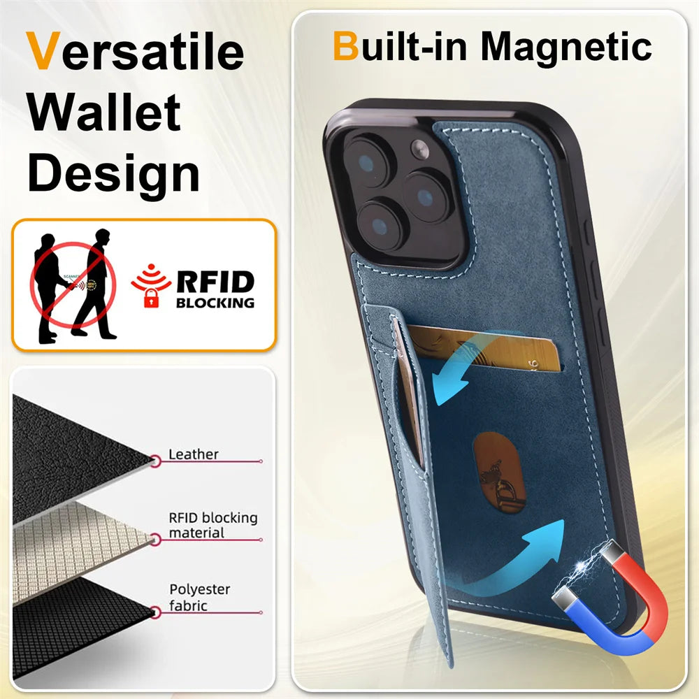 Luxury Leather Case For iPhone 16 15 14 13 12 11 Pro Max Case Cover For iPhone 16 15 14 Plus IP 16E 17 Air Phone Case Flip Cover