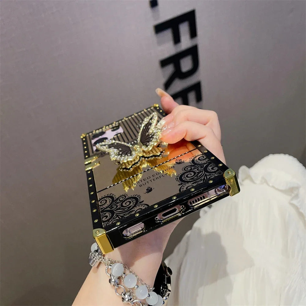 Luxury Plating Butterfly Bracket Diamond Phone Case – Samsung S25 | S24 Ultra | S23 Plus | S22 | A56/A36/A26/A16/A06/A55/A35/A25/A15/A05