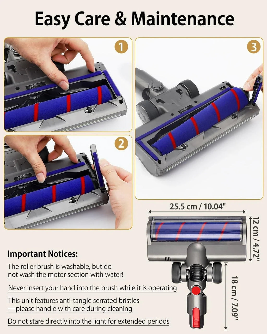 For Dyson V7 V8 V10 V11 V15, LED Dust Detection Vacuum Head Fluffy Attachment for Hard Floors, Compatible Replacement Parts