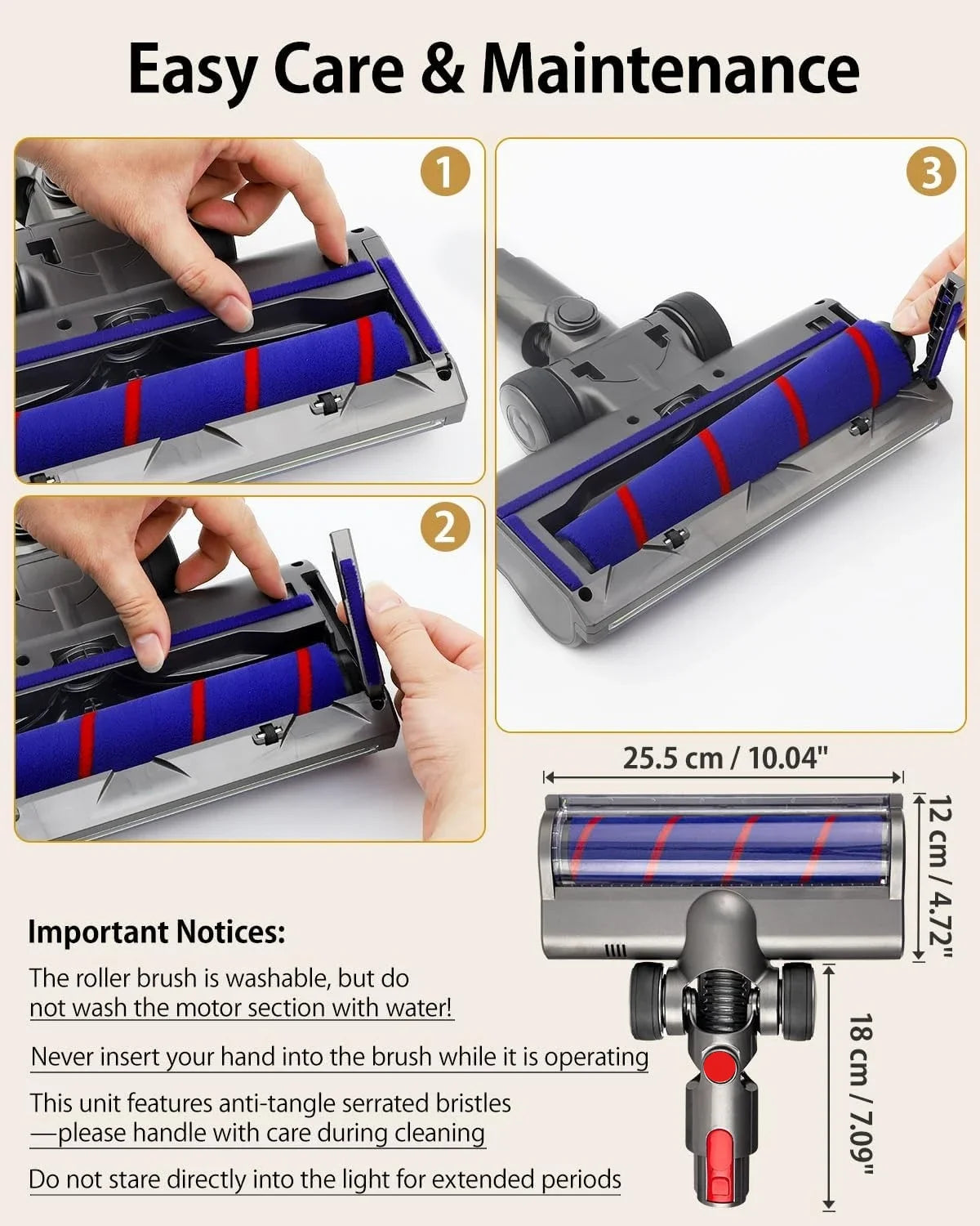 For Dyson V7 V8 V10 V11 V15, LED Dust Detection Vacuum Head Fluffy Attachment for Hard Floors, Compatible Replacement Parts