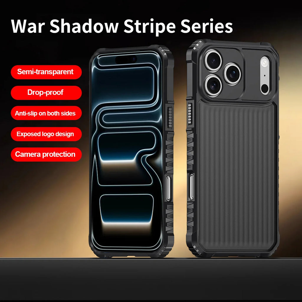 Luxury 2026 Airbag Striped For iPhone 17 16 15 14 Plus 13 12 11 Pro Max Soft Edged Black Men's Shock Resistant Protective Case