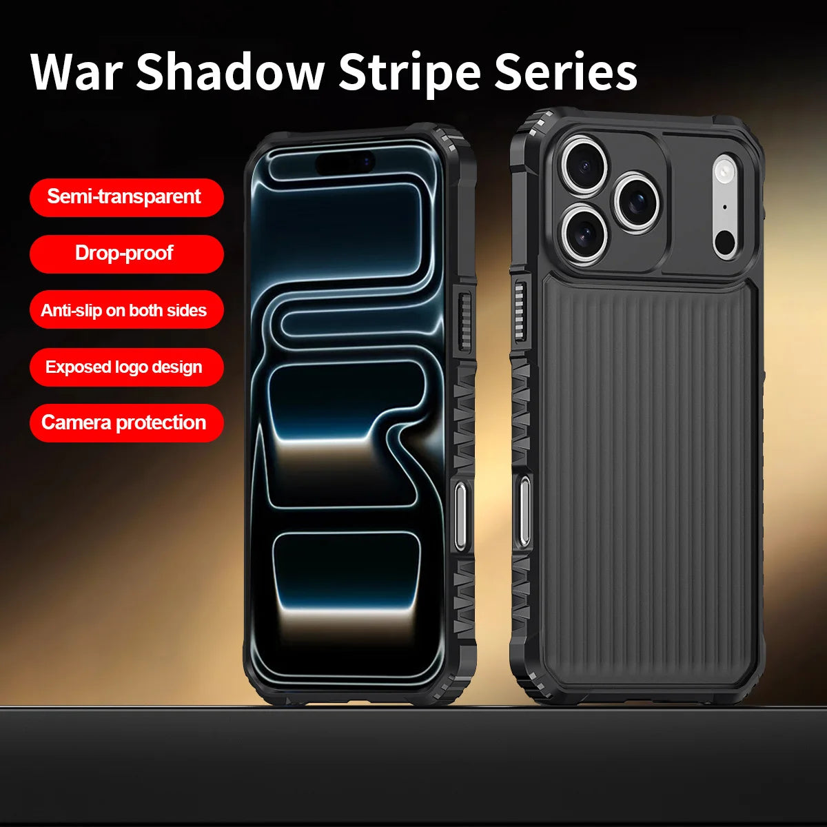 Luxury 2026 Airbag Striped For iPhone 17 16 15 14 Plus 13 12 11 Pro Max Soft Edged Black Men's Shock Resistant Protective Case