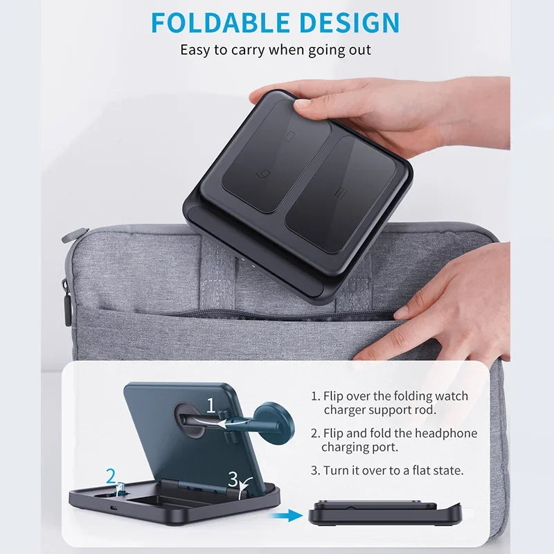 Foldable Wireless Charger Stand for Samsung Galaxy Z Fold 5 4 Flip 4 S23 S21 3 in 1 Fast Charging Station for Galaxy Watch Buds2