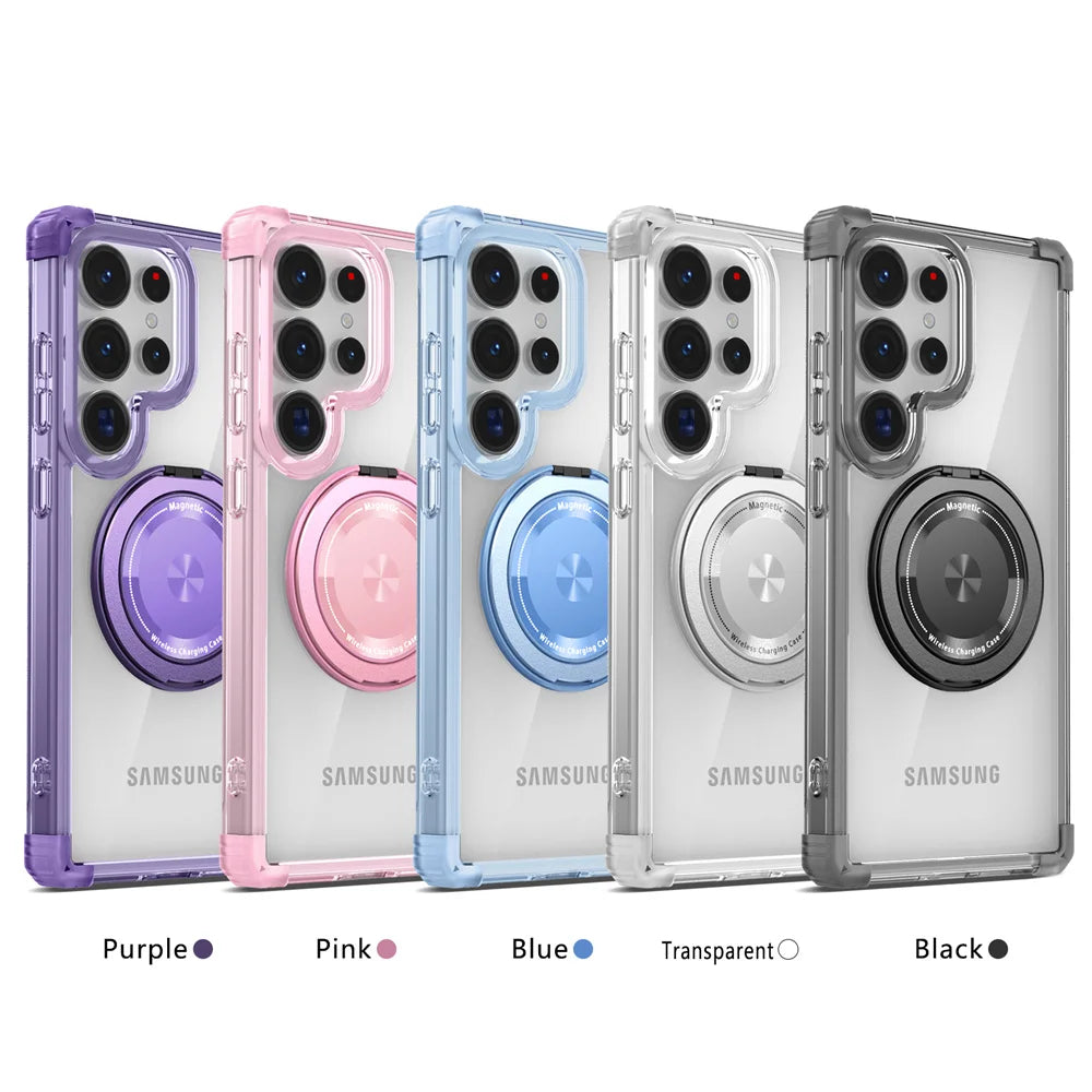 Rotating Magnetic Folding Stand Transparent Phone Case for Samsung S26 S25 Edge S24 S23 Plus FE S21 Ultra Armor Shockproof Cover