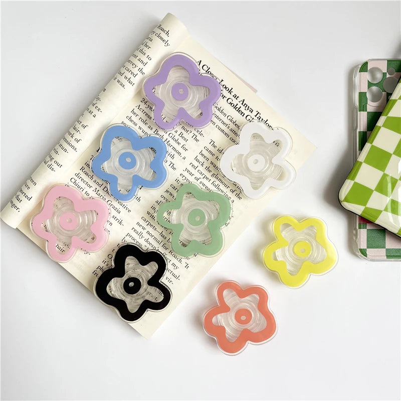 Cute Solid Color Flower Glossy Foldable Socket Pocket Grip Phone Holder for IPhone 17 Pro Max Griptok Finger Ring Stand Bracket