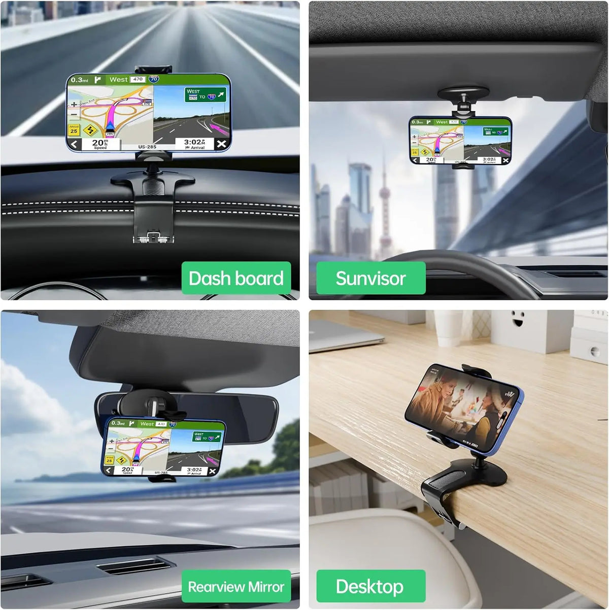 Phone Mount for Car Dashboard, 360 Degree Rotation Universal Cell Phone Holder for Car Clip Mount Stand Suitable for phones